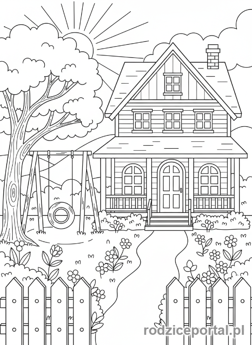 Kolorowanka Dom Rodzinny - Przytulny dom z ogrodem