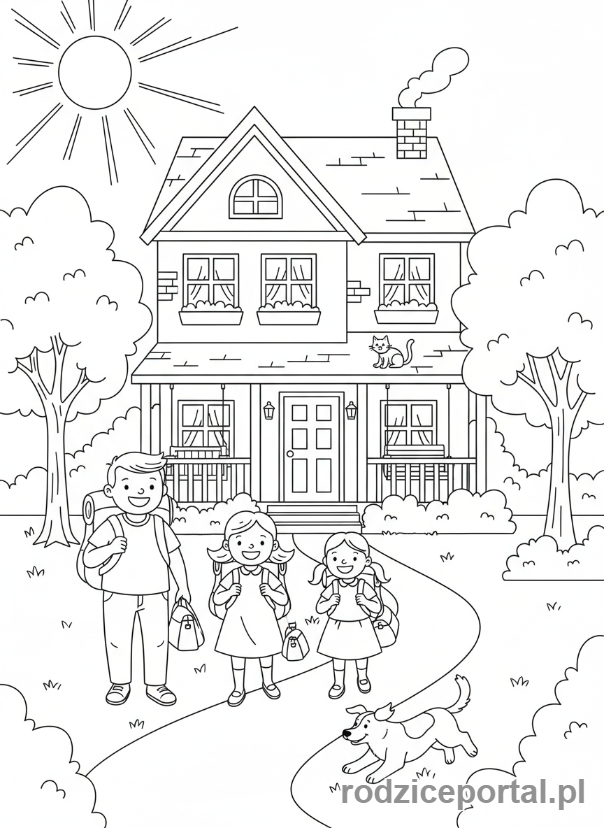 Kolorowanka Dom Rodzinny - Rodzina wraca do domu
