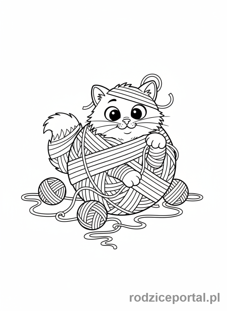 Kolorowanka Doodle - Kot bawiacy sie kłębkiem