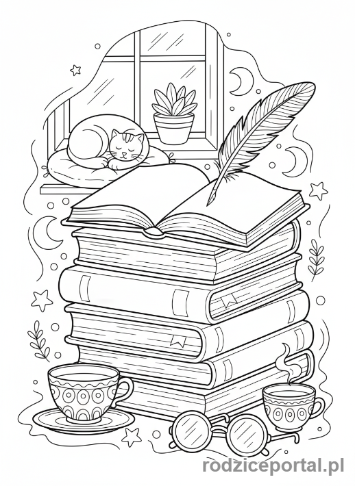 Kolorowanka Doodle - Książki i pióro