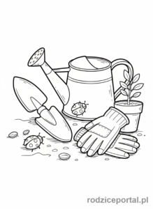 Kolorowanka Doodle - Narzędzia ogrodnicze