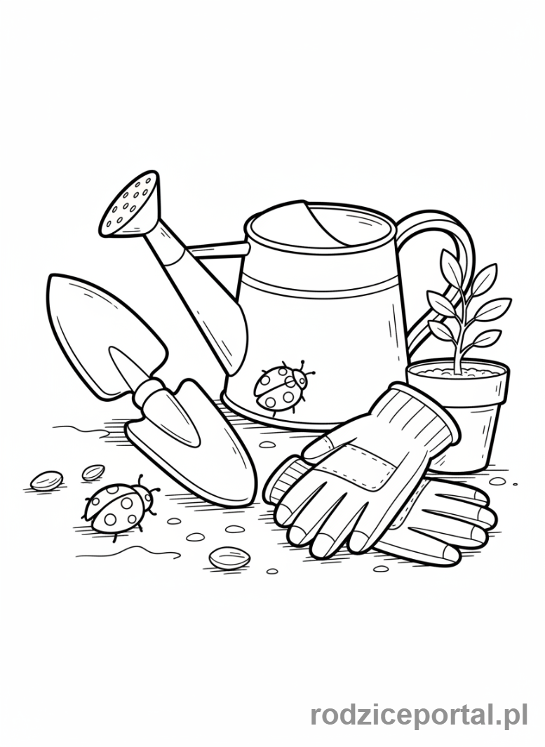 Kolorowanka Doodle - Narzędzia ogrodnicze