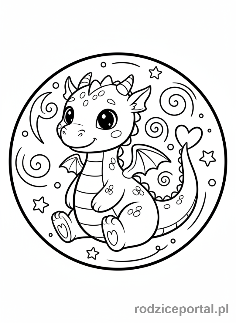 Kolorowanka Doodle - Przyjazny smok