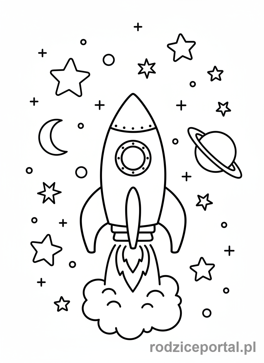 Kolorowanka Doodle - Rakieta w kosmosie