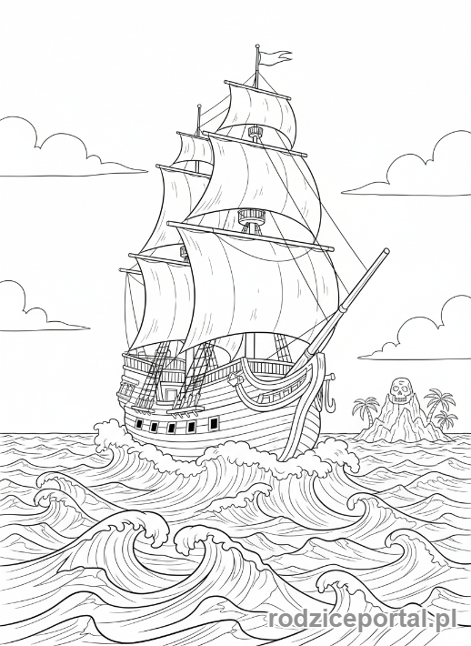 Kolorowanka Dorysuj Brakujący Element - Statek piracki bez żagla