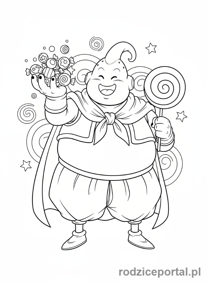 Kolorowanka Dragon Ball - Buu je cukierki