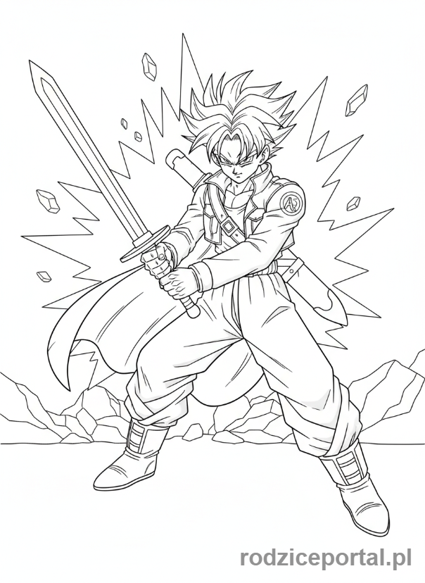 Kolorowanka Dragon Ball - Trunks z mieczem