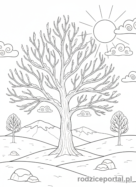 Kolorowanka Drzewo - Drzewo zimą