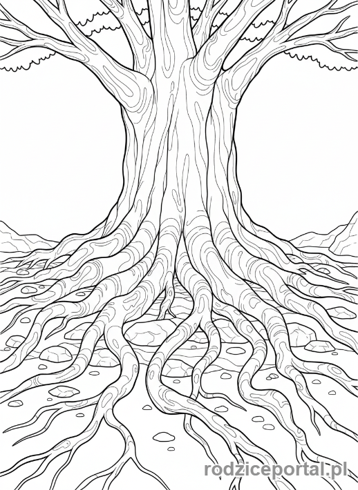 Kolorowanka Drzewo - Korzenie drzewa