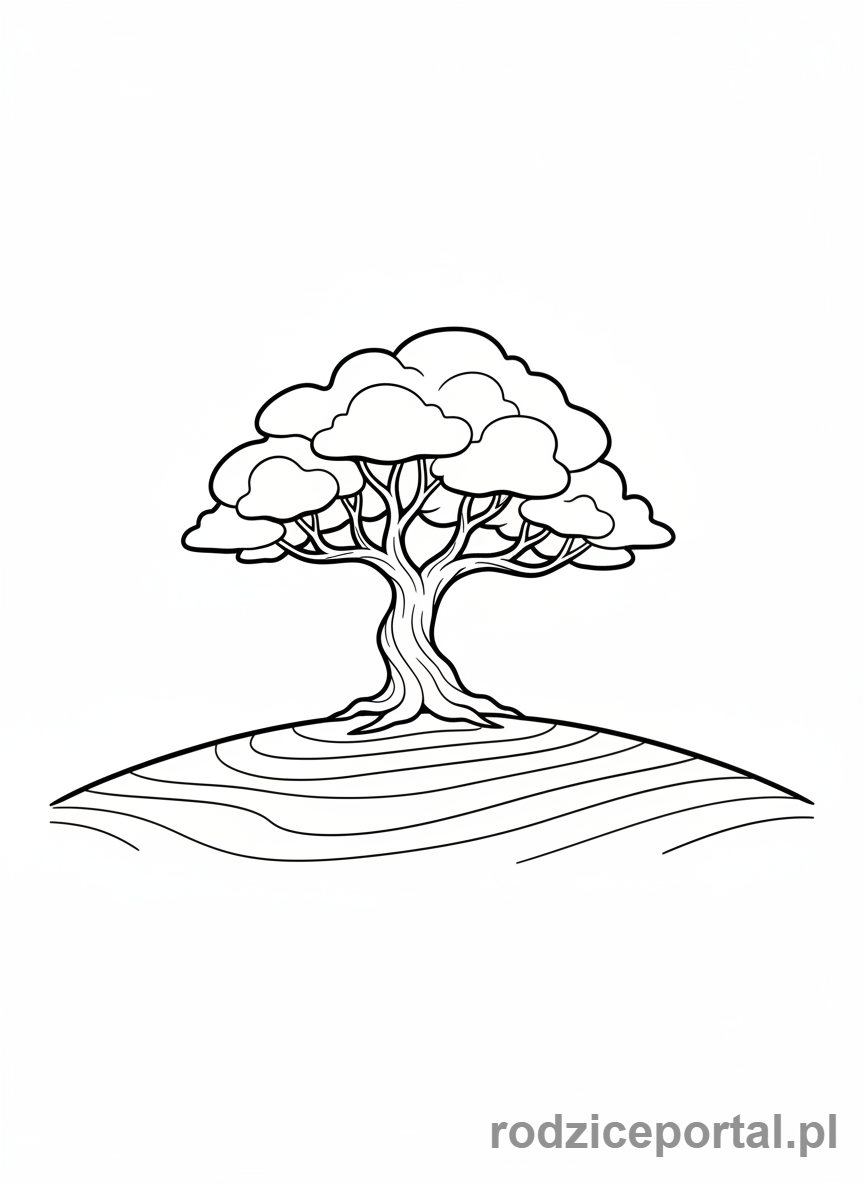 Kolorowanka Drzewo - Samotne drzewo na wzgórzu