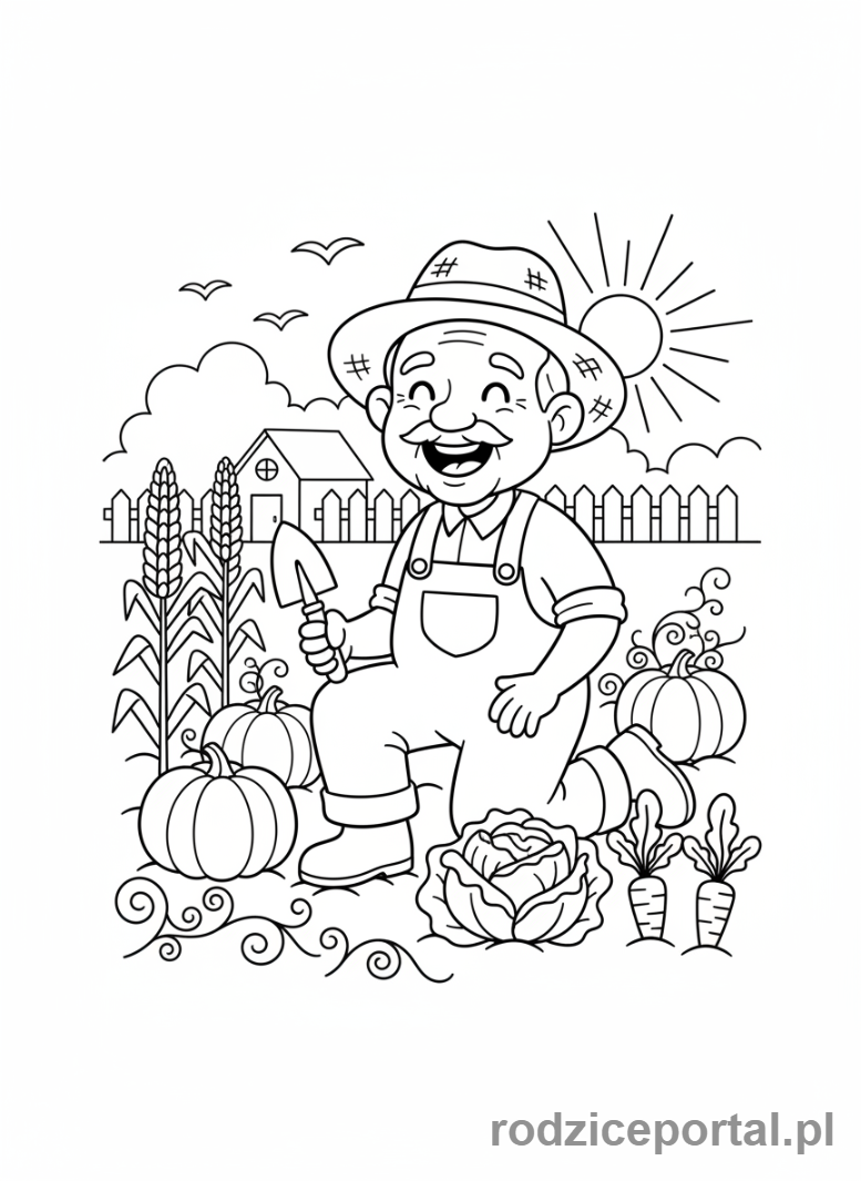 Kolorowanka Dziadkowie - Dziadek w ogrodzie