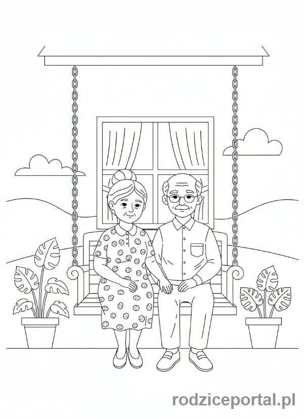 Kolorowanka Dziadkowie - Dziadkowie na huśtawce