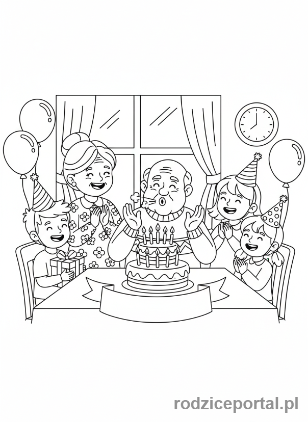 Kolorowanka Dziadkowie - Urodziny dziadka