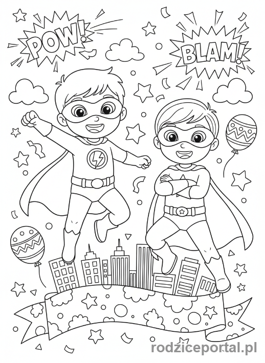 Kolorowanka Dzień Dziecka - Dzieci superbohaterowie