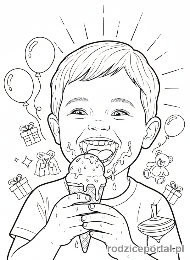 Kolorowanka Dzień Dziecka - Dziecko je lody