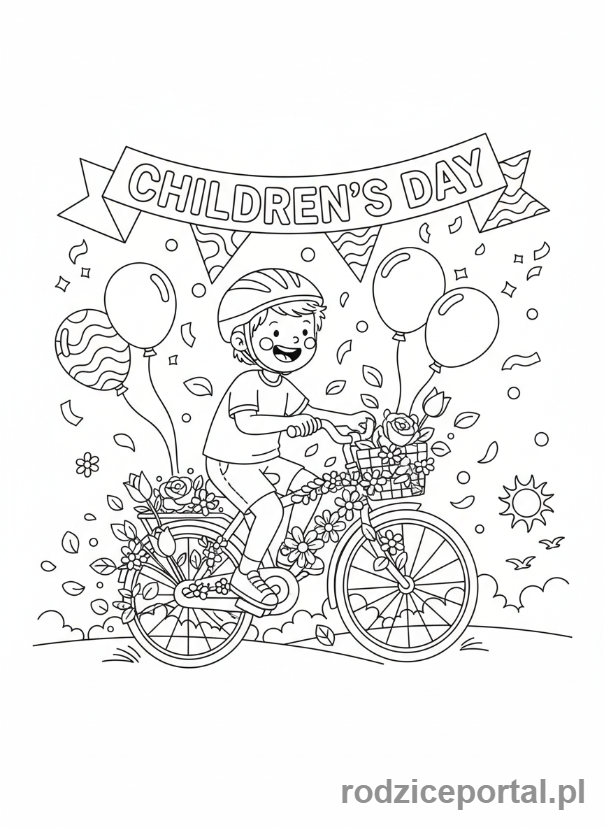 Kolorowanka Dzień Dziecka - Dziecko na rowerze