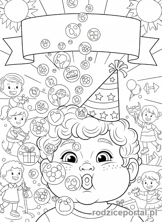 Kolorowanka Dzień Dziecka - Dziecko puszcza bańki