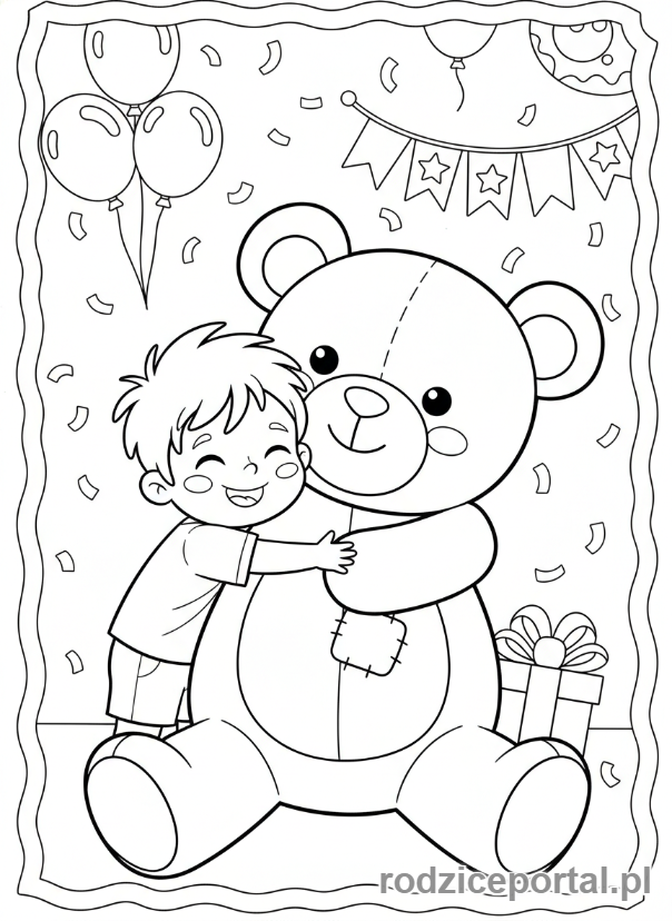 Kolorowanka Dzień Dziecka - Dziecko z misiem