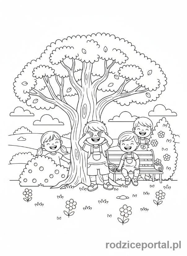 Kolorowanka Dzień I Noc - Dzieci bawiące się w parku