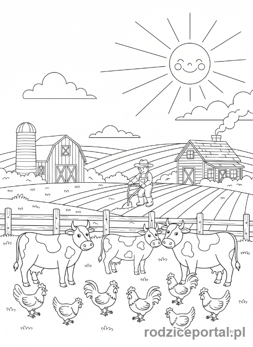 Kolorowanka Dzień I Noc - Farma w słoneczny dzień