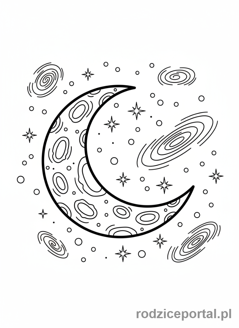 Kolorowanka Dzień I Noc - Księżyc i gwiazdy na nocnym niebie