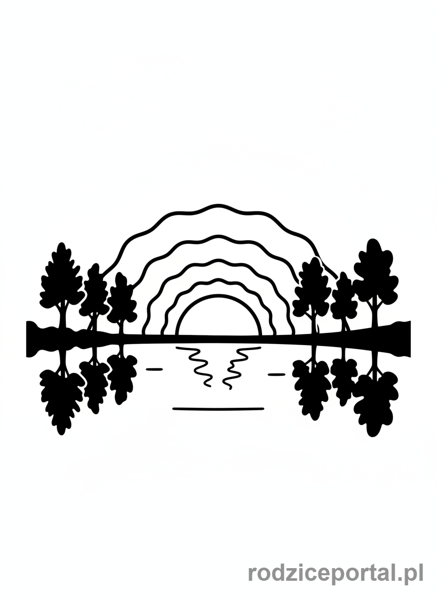 Kolorowanka Dzień I Noc - Malowniczy zachód słońca