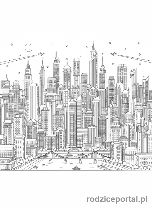 Kolorowanka Dzień I Noc - Panorama miasta nocą