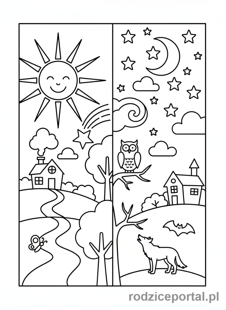 Kolorowanka Dzień I Noc - Scena przejścia dzień-noc