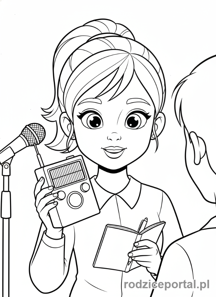 Kolorowanka Dziennikarz - Dziennikarka z dyktafonem