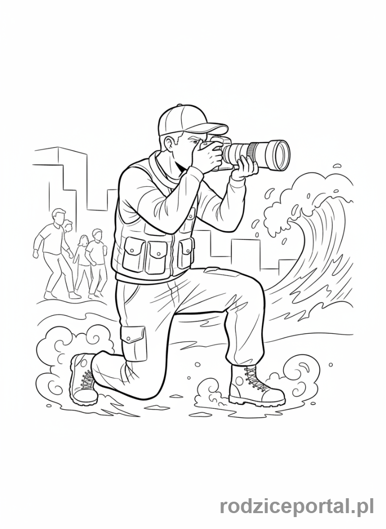 Kolorowanka Dziennikarz - Fotograf prasowy z aparatem