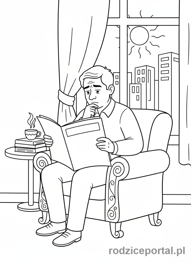 Kolorowanka Dziennikarz - Redaktor czytający gazetę