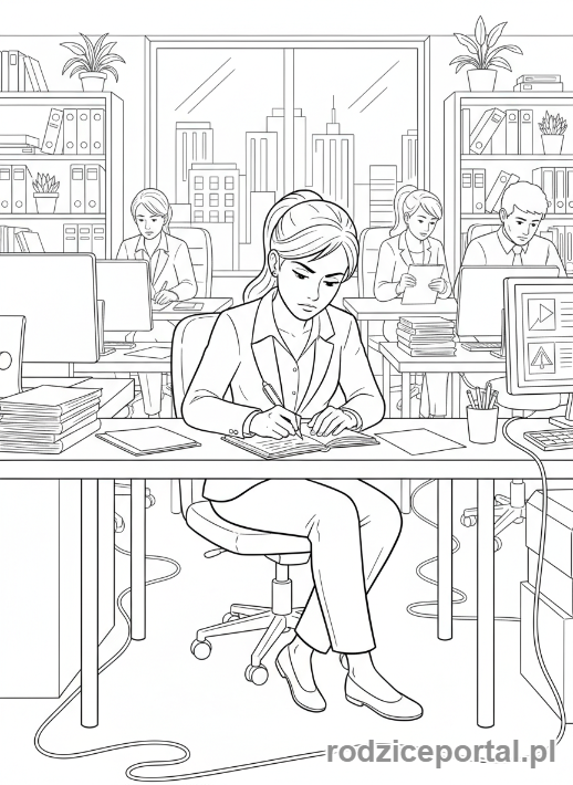 Kolorowanka Dziennikarz - Reporterka pisząca notatki