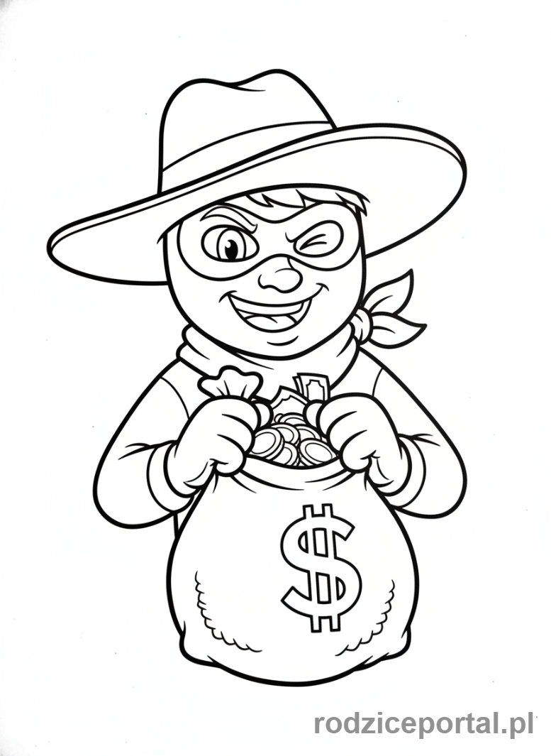 Kolorowanka Dziki Zachód - Bandyta z workiem pieniędzy