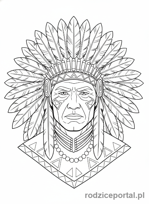 Kolorowanka Dziki Zachód - Indianin z pióropuszem