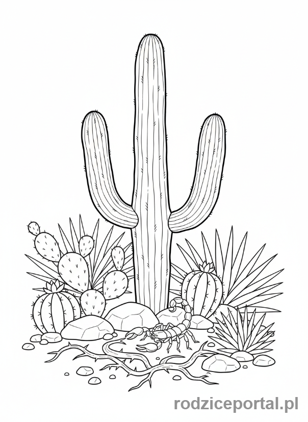 Kolorowanka Dziki Zachód - Kaktus i skorpion
