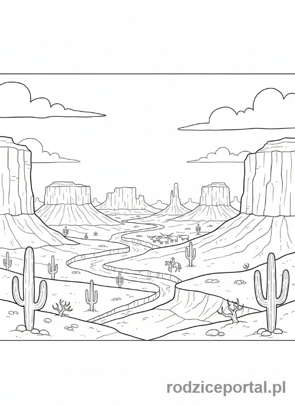 Kolorowanka Dziki Zachód - Kanion i góry