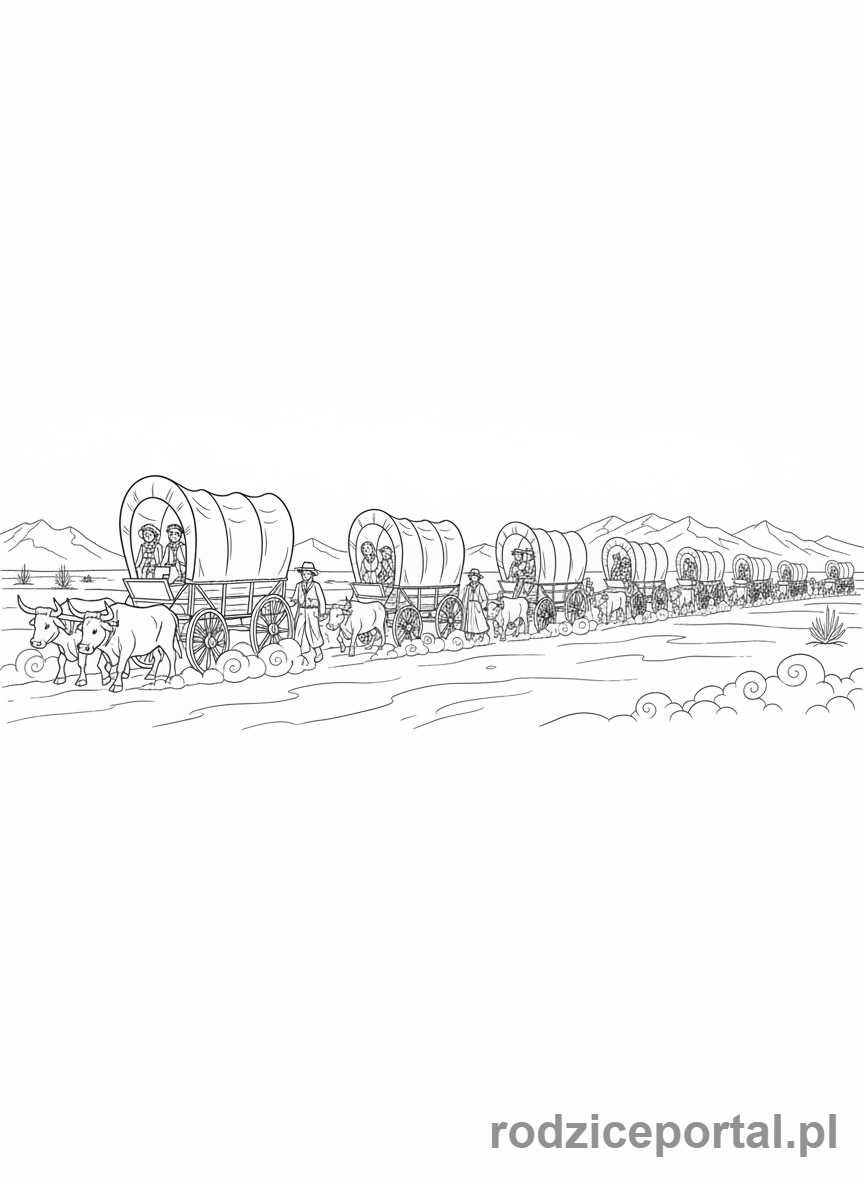 Kolorowanka Dziki Zachód - Karawana wozów