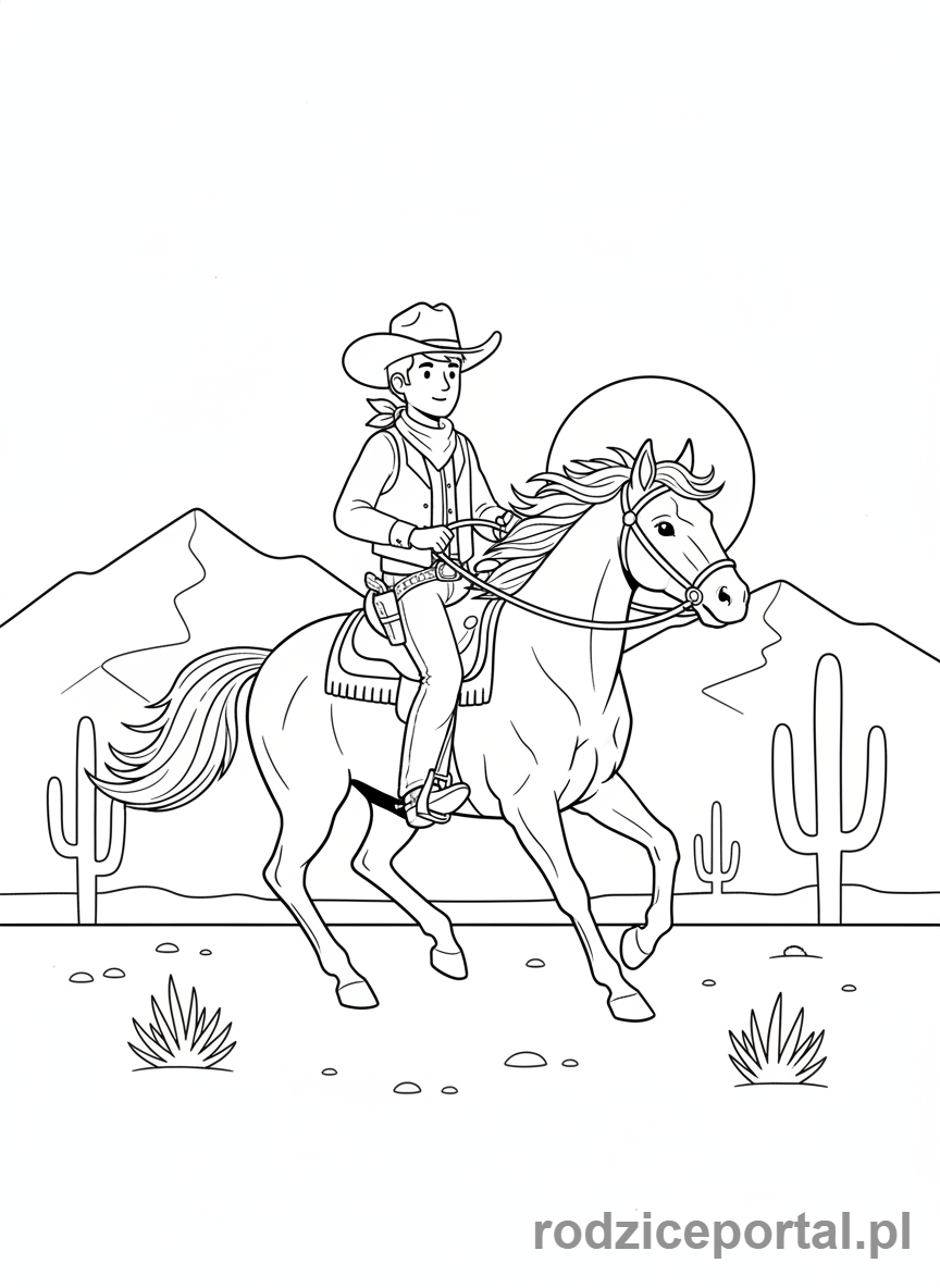 Kolorowanka Dziki Zachód - Kowboj na koniu