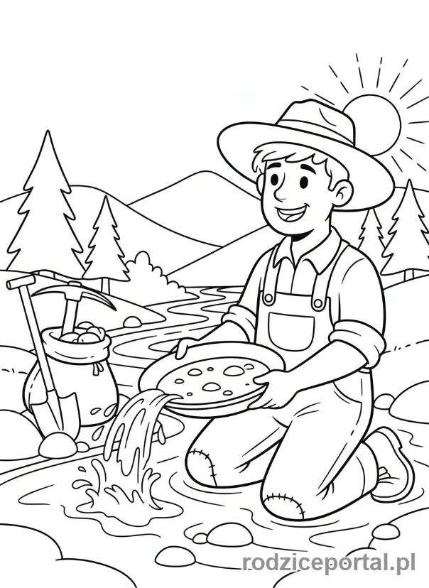 Kolorowanka Dziki Zachód - Poszukiwacz złota