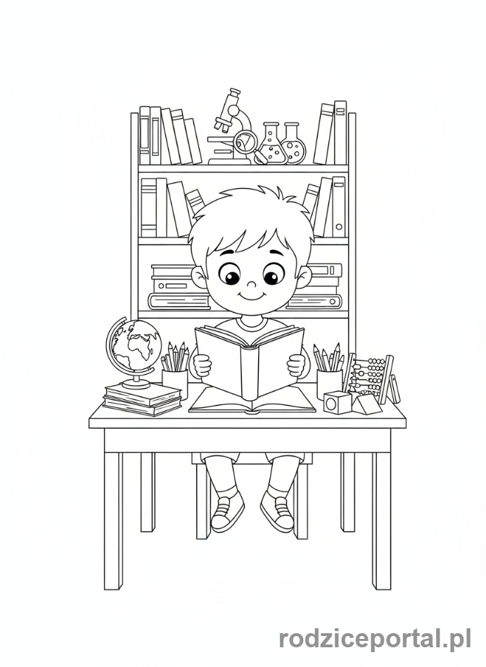 Kolorowanka Edukacja Domowa - Dziecko czytające książkę