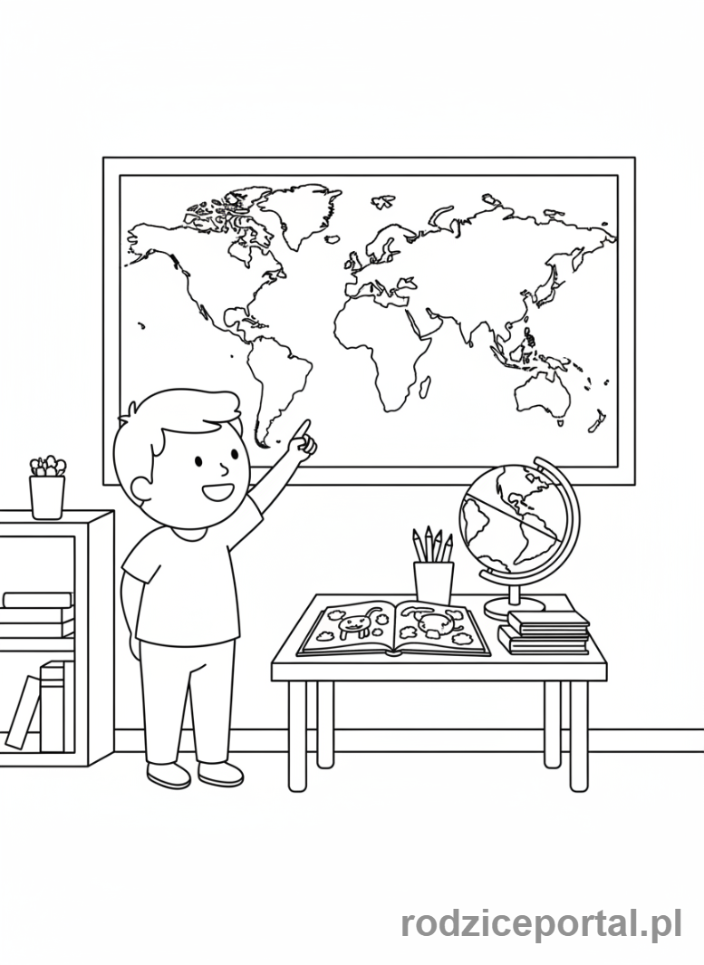 Kolorowanka Edukacja Domowa - Mapa świata i globus