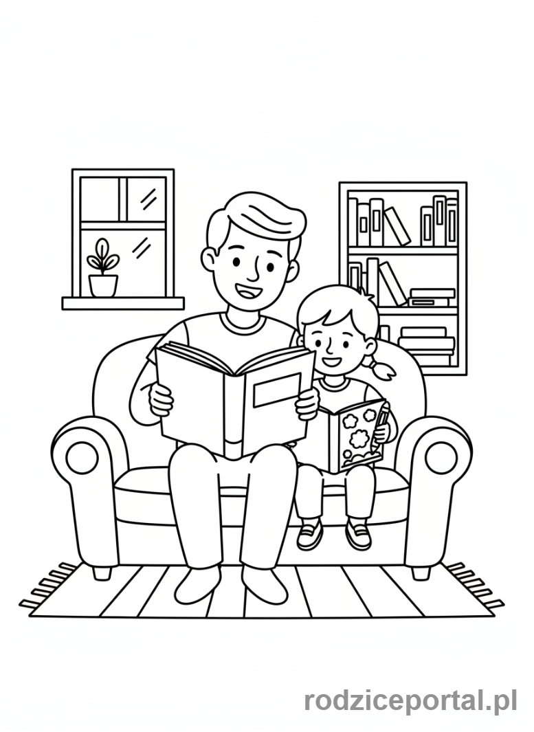 Kolorowanka Edukacja Domowa - Rodzic czytający dziecku