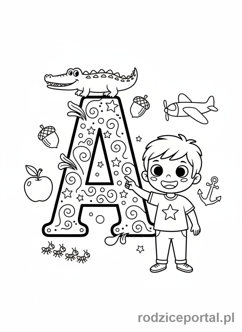 Kolorowanka Edukacja Wizualna - Dziecko_i_litera_A