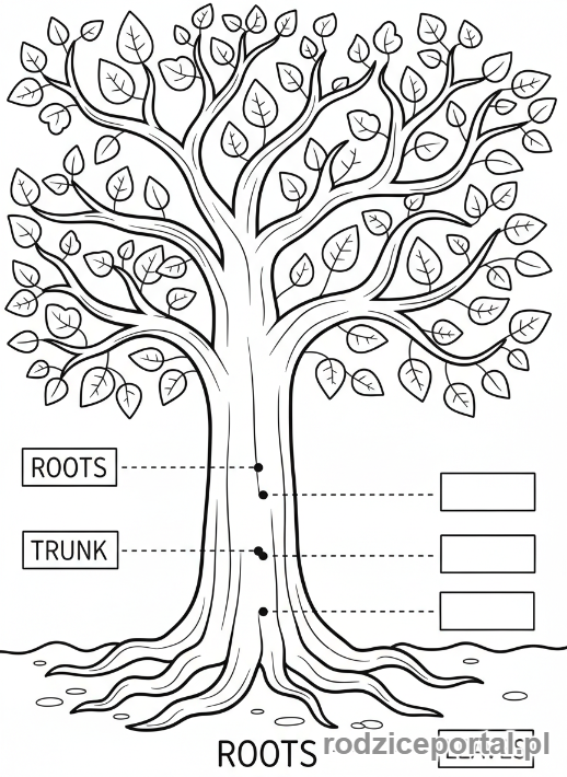 Kolorowanka Edukacyjne - Czesc drzewa liscie korzenie