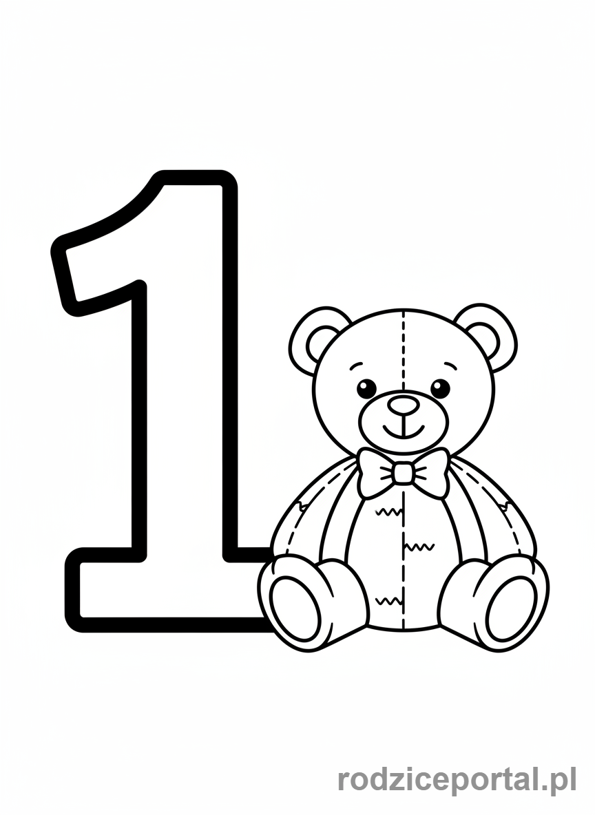 Kolorowanka Edukacyjne Do Druku - Cyferka 1 i jeden miś