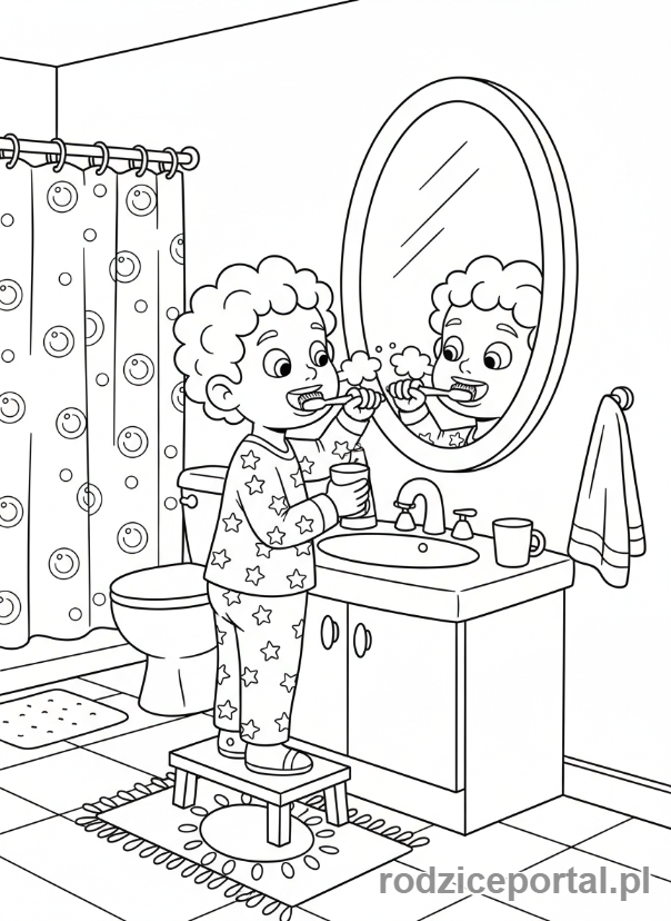 Kolorowanka Edukacyjne Do Druku - Dziecko myjące zęby