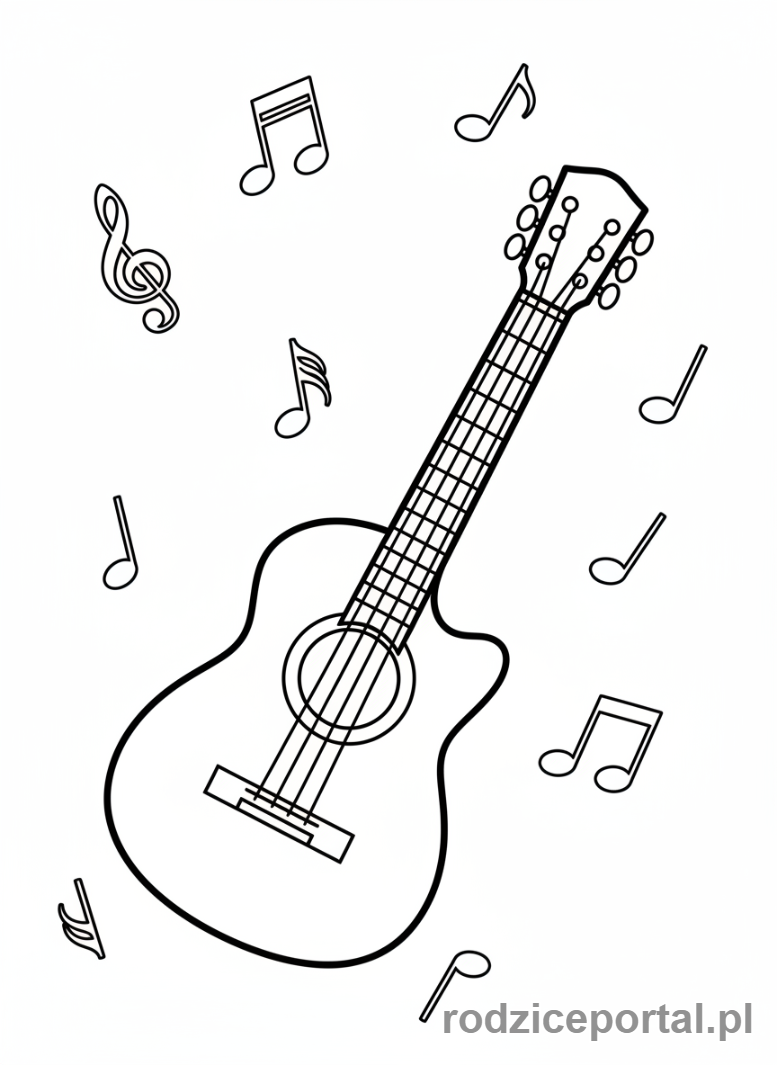 Kolorowanka Edukacyjne Do Druku - Gitara z nutkami