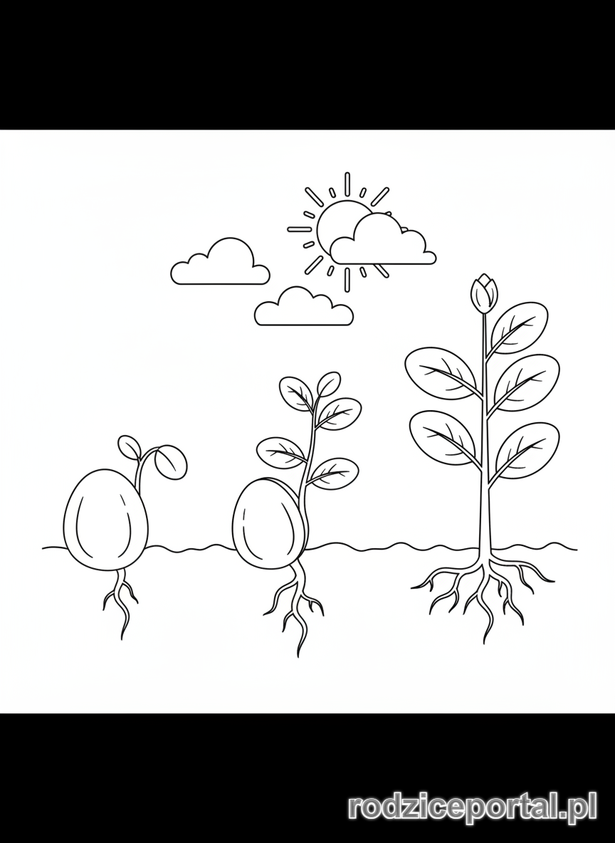 Kolorowanka Edukacyjne Do Druku - Roślina rosnąca z nasiona