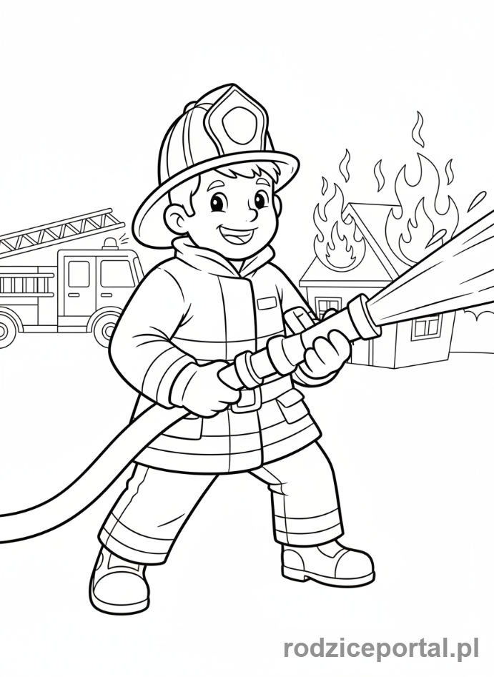 Kolorowanka Edukacyjne Do Druku - Strażak z wężem
