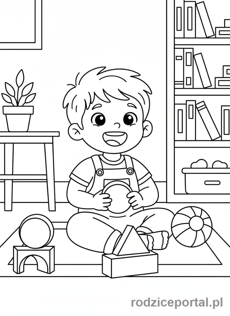 Kolorowanka Edukacyjne - Dziecko uklada klocki ksztalty